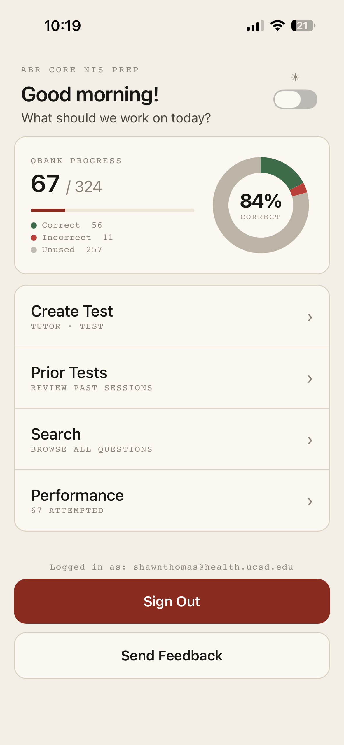 Light mode home screen