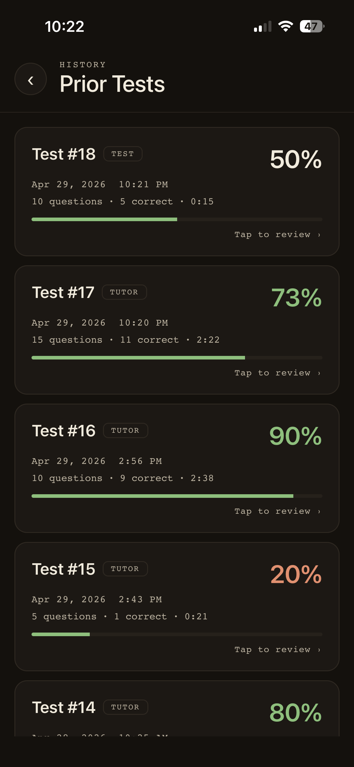 Prior tests