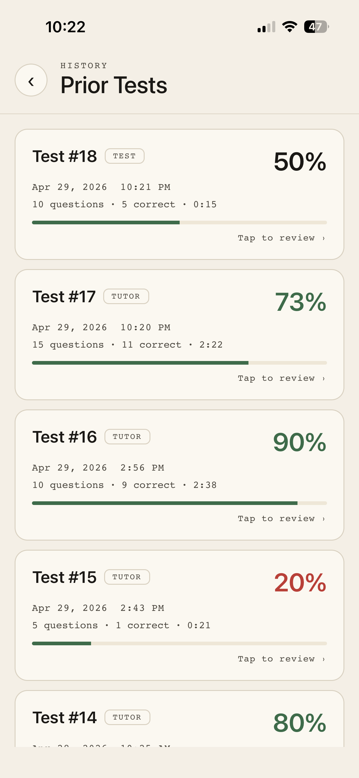 Prior tests